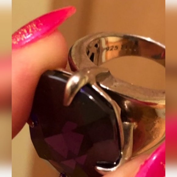 Antique Elle design Big Amethyst  925 sterling silver ring